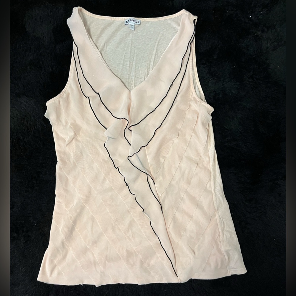 Express Peach and Black Ruffle Sleeveless Top